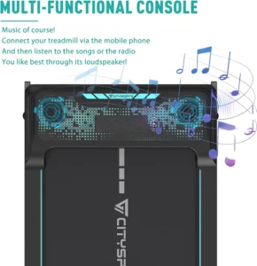 The console and the built-in speakers of the CITYSPORTS CS-WP6 Under-Desk Treadmill