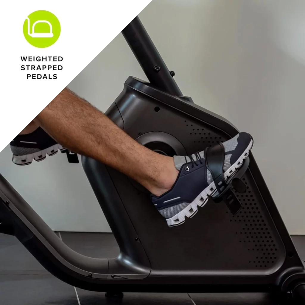 The pedals of the Schwinn 290 Recumbent Bike