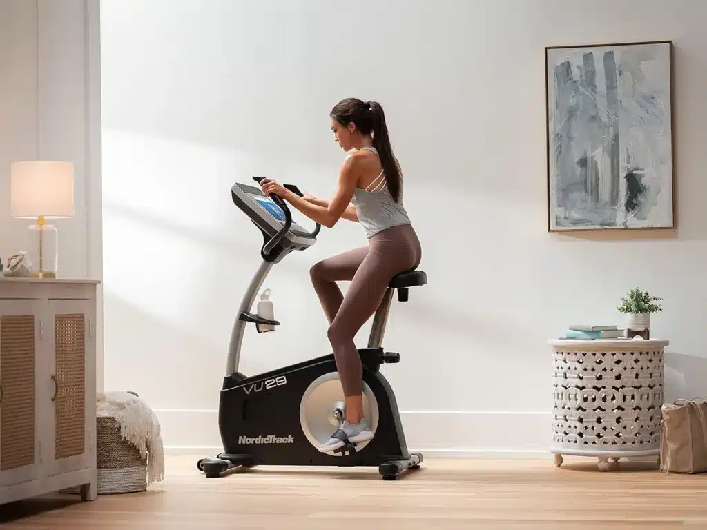 A lady rides on the NordicTrack VU 29 Bike