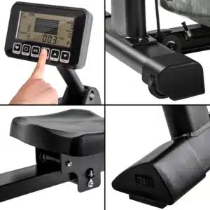 The console, stabilizer bars, and the slide rail of the Lifeand M220 Water Rowing Machine