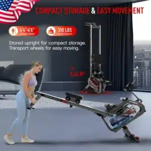 A lady rolls the HARISON HR-W8 Water Rowing Machine